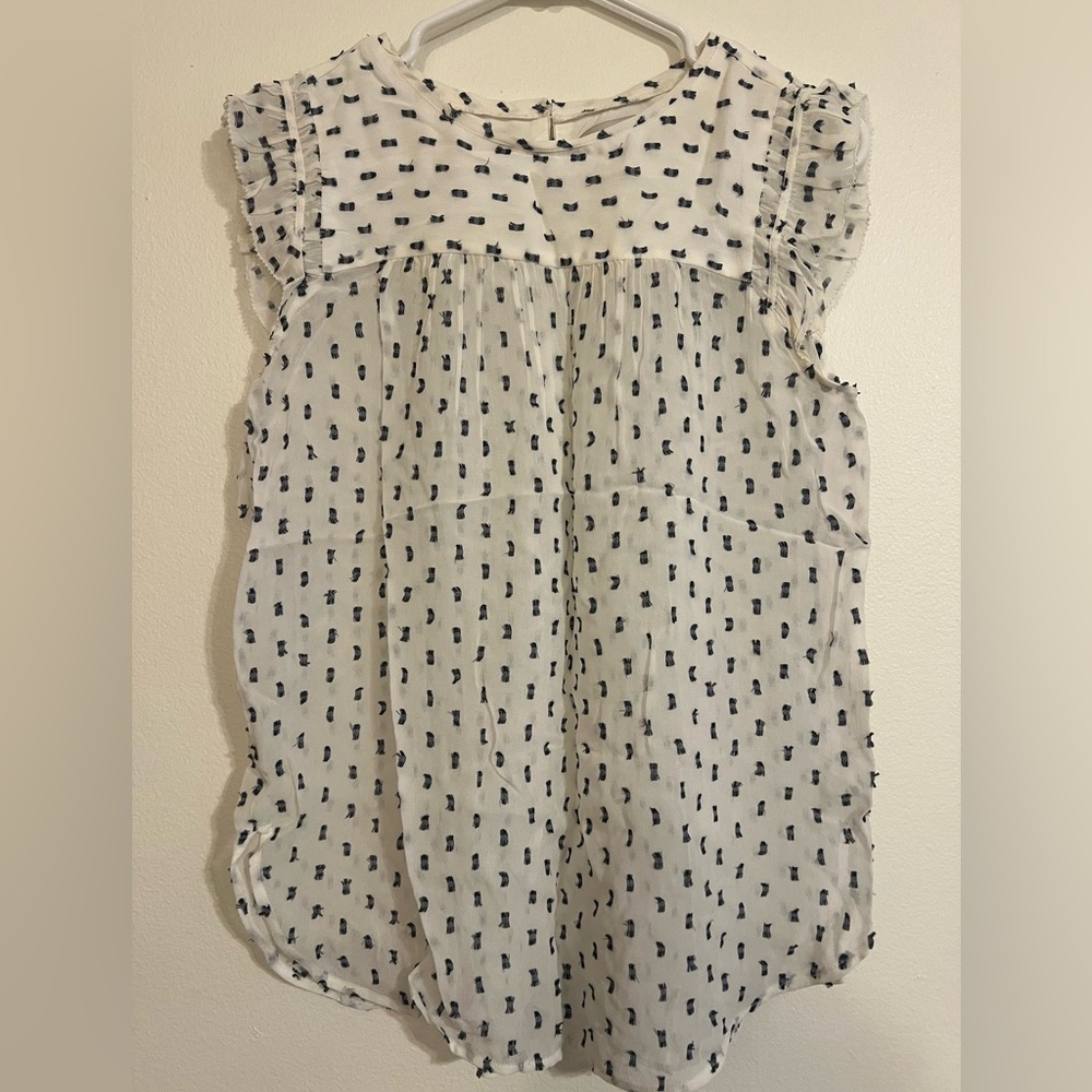 Loft Women’s White Sleeveless Blouse Size Small Textured Sheer Ruffles